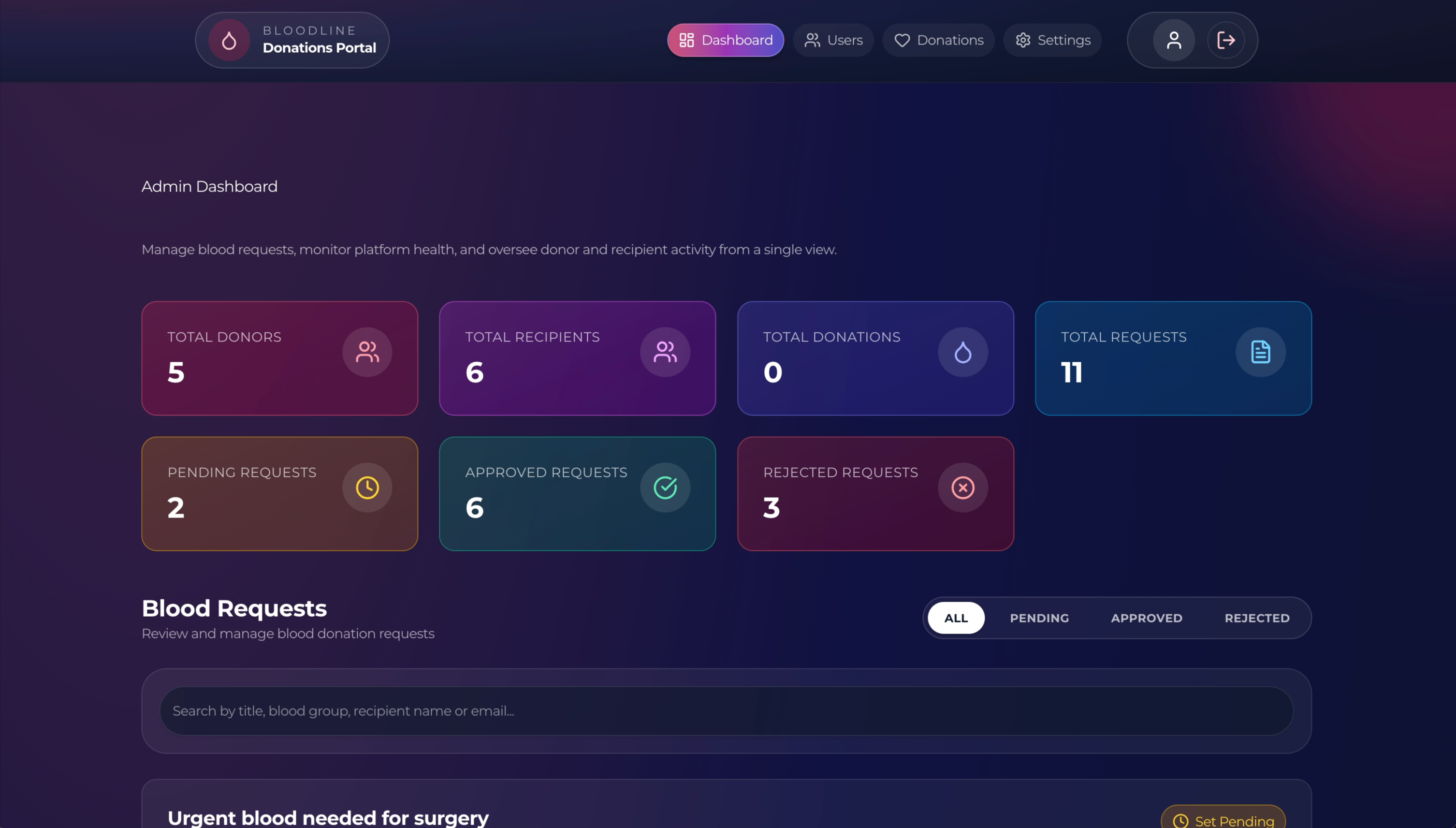 Bloodline blood donation platform